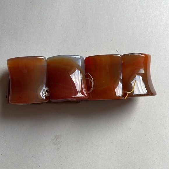 Carnelian Stretch Bracelet Chunky Stone Brown Caramel - Picture 1 of 13